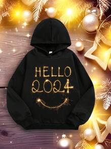 Teen Girls Casual Letter Printed Long Sleeve Sweatshirt, Suitable For Autumn And Winter - Black - View 1
