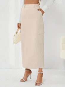 SHEIN Privé Women's Long Work Skirt - Apricot - View 5