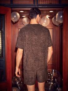 Manfinity VCAY Conjunto De Camiseta Y Pantalones Cortos De Manga Corta Con Cuello En V Para Hombre - Azul Marino - Ver 2