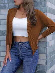 AAmilife Casual Simple Solid Color 3/4 Sleeve Cardigan - Rust Brown - View 9