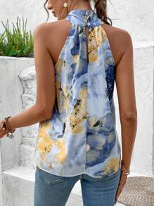 SHEIN VCAY All-Over Graphic Criss-Cross Halter Top - Multicolor - View 3