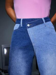 SHEIN BAE Vaqueros Regulares De Talle Medio Para Mujer - Azul - Ver 6