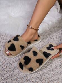 Fall/Winter Valentine's Day Love Opening Ladies Home Slippers Indoor Non-Slip Furry Mops Comfortable And Soft Floor Mops,Fluffy Slippers - Khaki - View 3