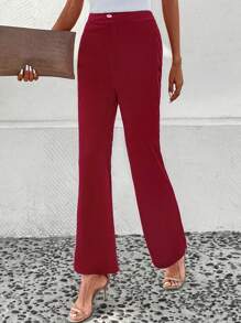 Chiquease Pantalones De Traje De Color Liso - Burdeos - Ver 5