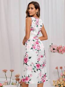 SHEIN Clasi 女式全花卉印花提花無袖洋裝 - 彩色 - 查看 3