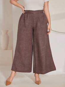 Mulvari 大尺碼闊腿褲 - 卡其色 - 查看 4