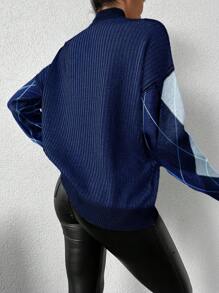 EURMUSE Women's Argyle Pattern Turtleneck Sweater - Multicolor - View 2