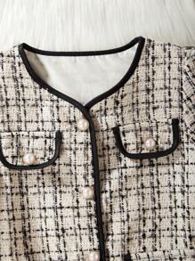 SHEIN 少女格紋外套和百褶裙套裝 - 黑色 - 查看 5