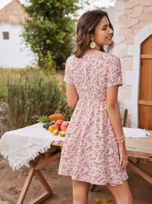 SHEIN VCAY Của phụ nữ In hoa Mùa hè Đầm - trắng - Xem 3