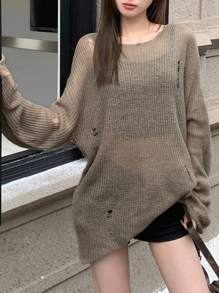 DAZY Của phụ nữ Vòng cổ Rỗng Áo len - Màu Khaki - Xem 6