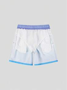 Manfinity 男士漸層抽繩腰沙灘短褲 - 藍色 - 查看 7