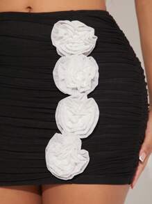 SHEIN SXY Women'S Three-Dimensional Flower Decorated Pleated Skirt - Black - View 5