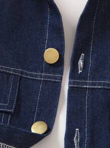 SHEIN 男童牛仔背心,純色短袖t恤和運動長褲套裝 - 藍色 - 查看 7