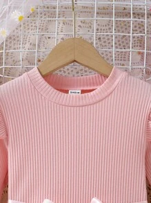 SHEIN Glamorique Kids Young Girl Knitted Long-Sleeved Tutu Dress Star Mesh Princess Dress
