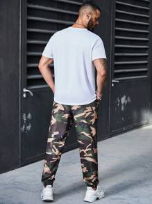 Manfinity Roughcore Men's Plus Size Casual Zipper Decorated Jogger Pants - Army Green - View 2