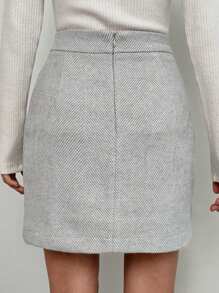 SHEIN Cottnline High Waist Herringbone Straight Skirt - Beige - View 2