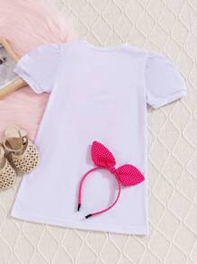 SHEIN 夏季短袖愛心印花運動休閒舒適可愛女童連身裙 - 白色 - 查看 4