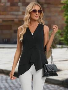 SHEIN Clasi Của phụ nữ Màu thuần Viền bất đối xứng Áo ba lỗ - màu đen - Xem 4