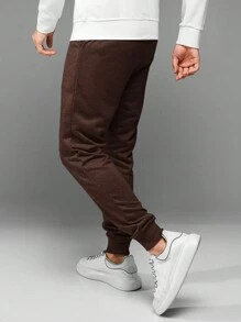 RueChic Men's Letter Printed Drawstring Waist Jogger Pants - Brown - View 2