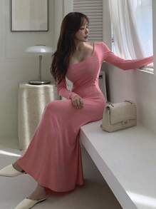 DAZY Women'S Solid Color Elegant Long Dress - Coral Pink - View 7