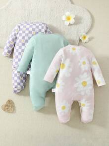 SHEIN 嬰兒女寶寶可愛三件式圓領長袖連身衣 - 淺粉色 - 查看 2