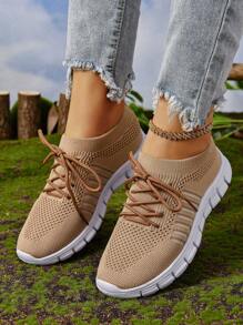 女士針織球鞋,極簡套鞋款 - 卡其色 - 查看 4