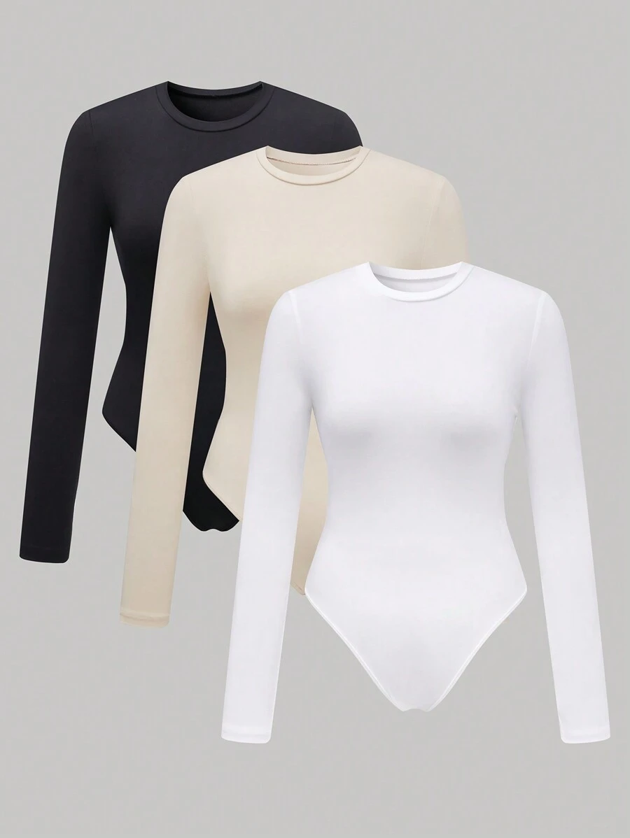 SHEIN Unity Round Neck Long Sleeve Bodysuit Fall Cloth For Women - Multicolor - View 1