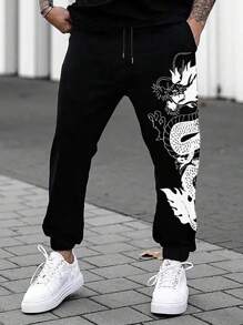 Manfinity LEGND Loose Men's Dragon Printed Sweatpants With Drawstring Waist - Black - View 7