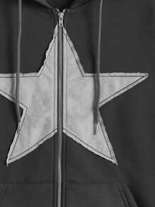 ROMWE Grunge Punk 复古街头风格女式星星贴片羊毛运动衫，长袖上衣 - 黑色 - 查看 4