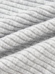 SHEIN EZwear Summer Raglan Sleeves Lace Trim Rib-Knit Tee - Grey - View 3