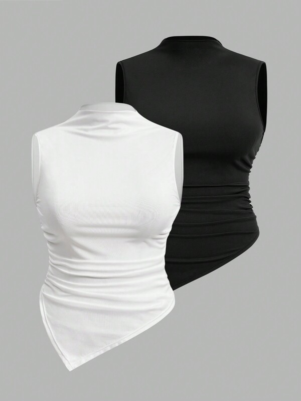 Firerie Sleeveless Tank Tops Für Große Größen Von Damen Mit Gefalteten Kragen Und Quadrat Saum Für Frühlings-/sommeroutfits