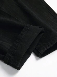 Men's Solid Color Casual Loose Fit Jeans - Black - View 4