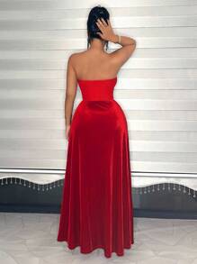 SHEIN SXY Đầm dài lưới quây không dây gợi cảm cho nữ với chi tiết tuyệt đẹp - Đỏ - Xem 2