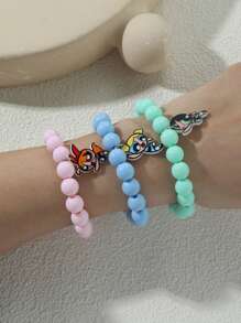 The Powerpuff Girls | ROMWE 3 Pieces Cartoon Pendant Beaded Bracelet - Multicolor - View 2