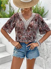 Breezaya Women's Floral Print V-Neck Shirt - Multicolor - View 1