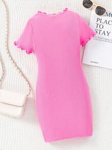 SHEIN 少女粉色空心心形針織短袖連衣裙，復古簡約街頭風格