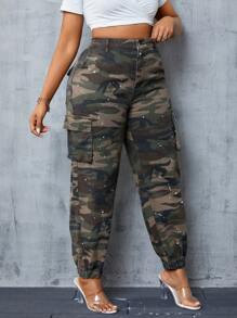 SHEIN EZwear Kích thước lớn Ngụy trang Quần jean chở hàng - Nhiều màu - Xem 3