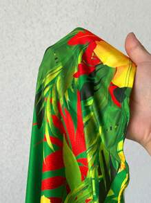 CurvyTilda 夏季加大码热带印花露肩连衣裙、沙滩裙、太阳裙、波西米亚风度假装 - 彩色 - 查看 7