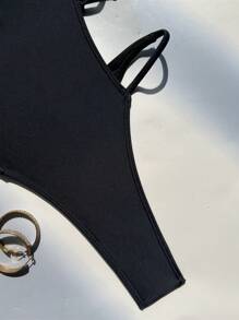 Swim SXY 夏季吊带露背连体泳衣音乐节 - 黑色 - 查看 3