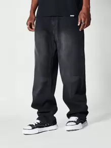 SUMWON Loose Fit Jean With Front And Back Graphic Print - Black - View 2