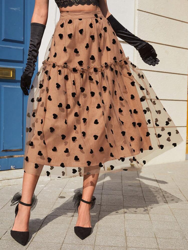 Ladies' Mesh Heart Pattern Skirt