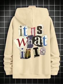 Áo nỉ có mũ trùm đầu hình chữ ghép ngộ nghĩnh dành cho nam thu/đông | Sự kết hợp hoàn hảo giữa thời trang và chức năng - Màu be - Xem 3