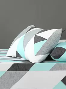 3 件套床笠套装，90 克超细纤维，几何线条图案，1 件床笠 + 2 个枕套 - 水鴨藍 - 查看 7