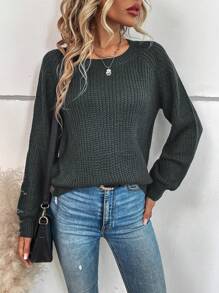 SHEIN LUNE 休閒女用插肩長袖毛衣 - 深灰色 - 查看 4