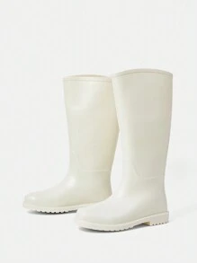 時尚高跟防水膝蓋長雨靴 - 白色 - 查看 3
