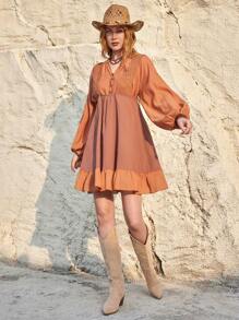 Bohemela 度假女用燈籠袖兩件套 - 乾枯玫瑰色 - 查看 3