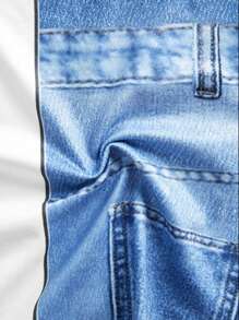 SHEIN Garota pré-adolescente Coração Corrigida Manga Bufante Camiseta & Denim Efeito Imprimir Calças Perna Flare