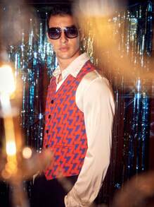 Manfinity VCAY Men'S Geometric Printed Woven Vest - Orange - View 5