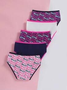 Tween Girl Heart Letter Printed American Retro Style Multicolor Underwear Set