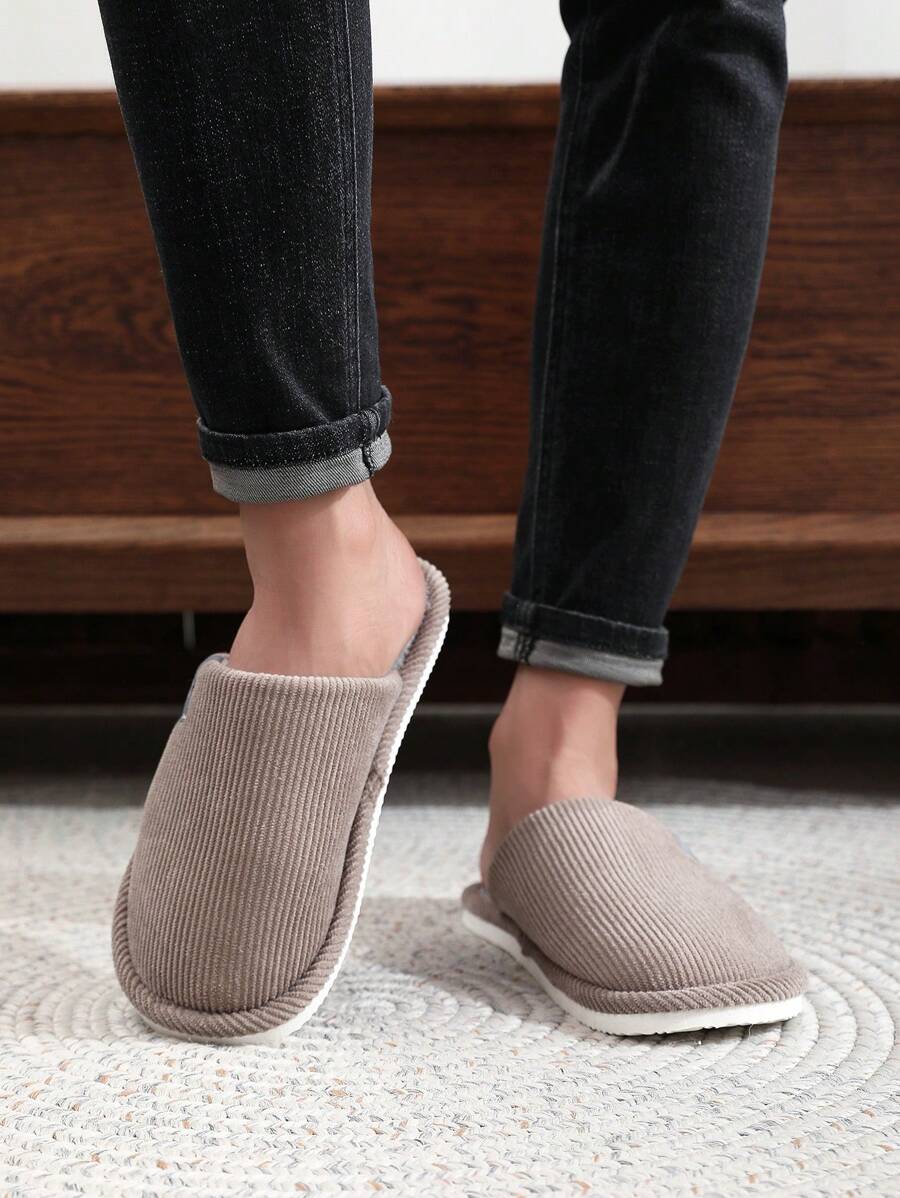 Pantuflas de hombre con suela gruesa antideslizante y forro de felpa cálido, para uso en interiores, otoño/invierno, zapatos de piel